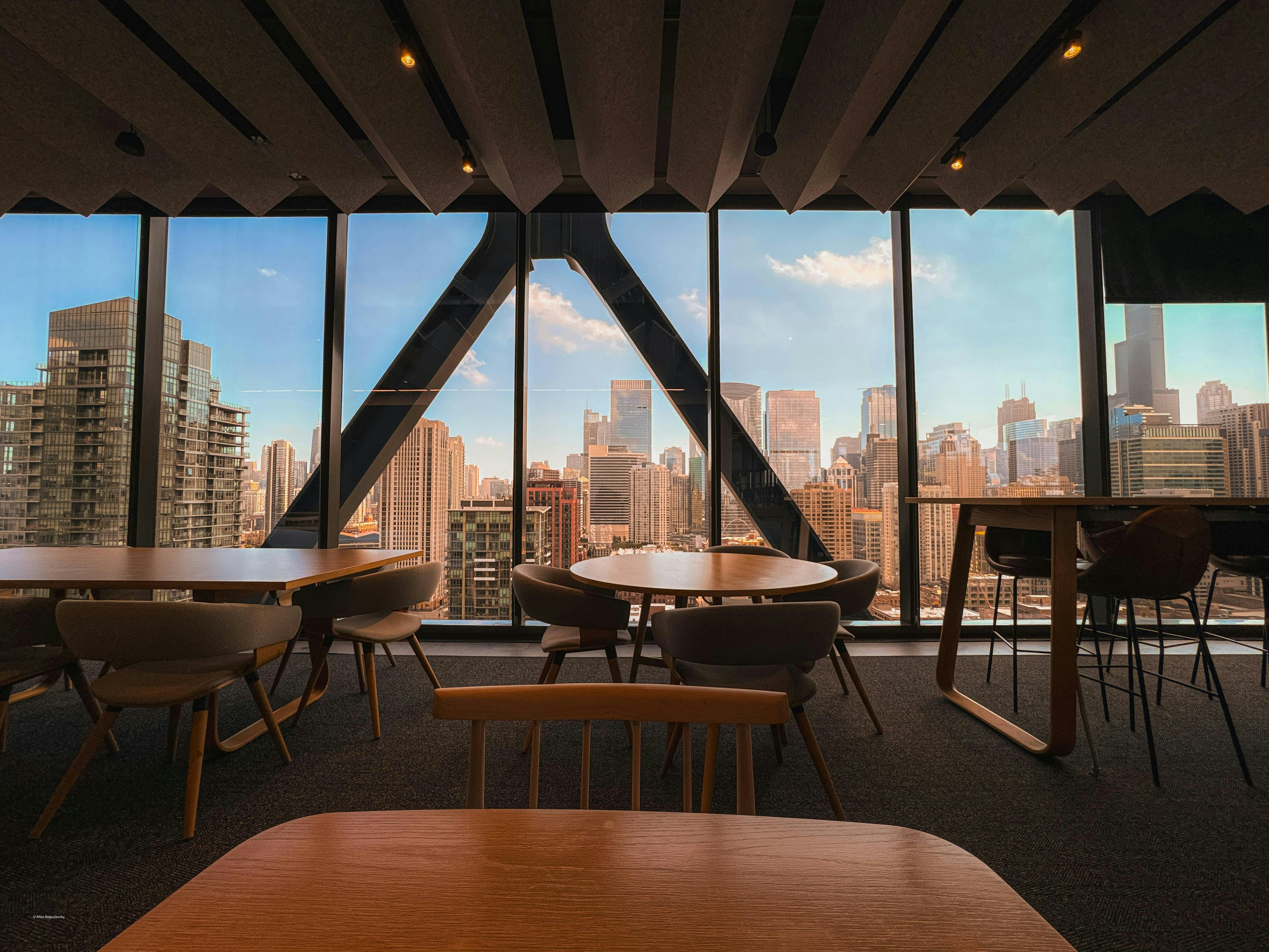 Executive workspace overlooking the city skyline